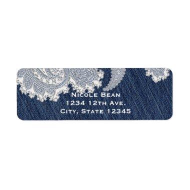 Denim Jean & White Lace Elegant Bridal Wedding Label