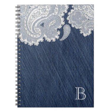 Denim Jean & White Lace Elegant Bridal Wedding Notebook