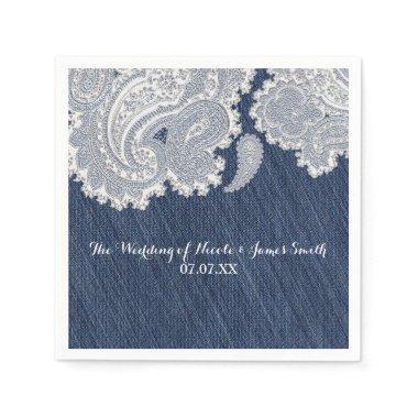 Denim Jean & White Lace Elegant Bridal Wedding Paper Napkins