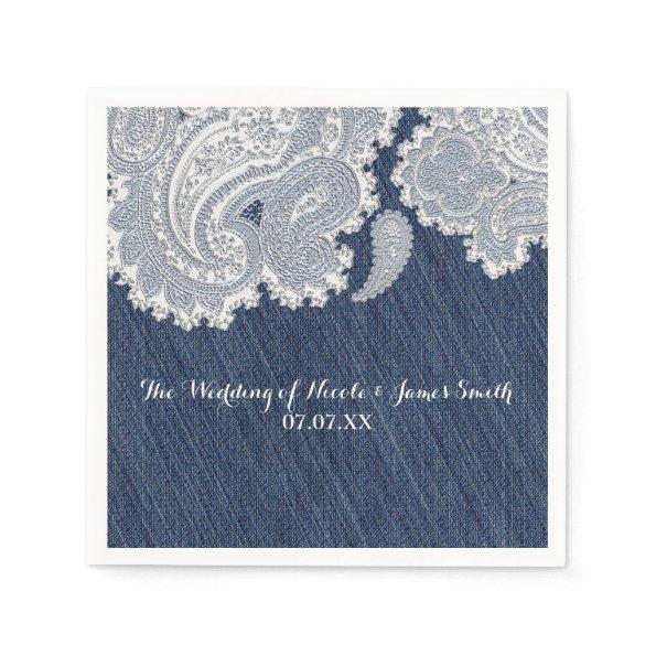 Denim Jean & White Lace Elegant Bridal Wedding Paper Napkins