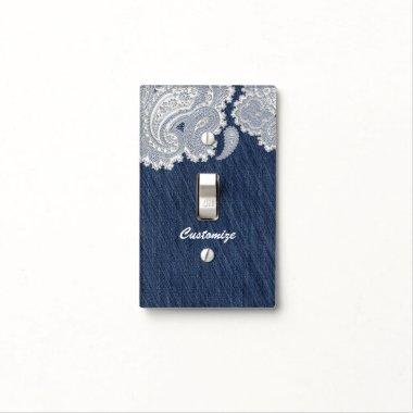 Denim Jean & White Lace Elegant Rustic Country Light Switch Cover