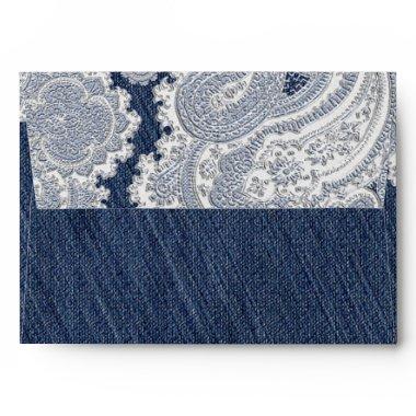 Denim Jean & White Lace Elegant Wedding Invitations Envelope