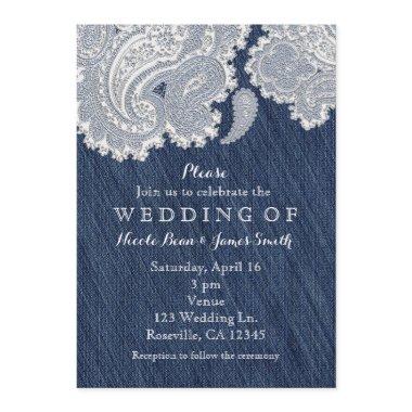 Denim Jean & White Lace Wedding Invitations