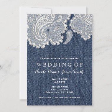 Denim Jean & White Lace Wedding Invitations
