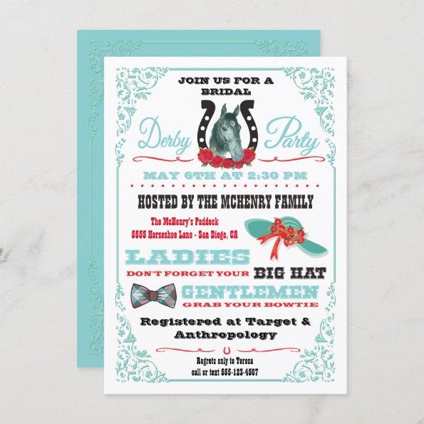 Derby Horse Racing Bridal Shower Party Invitations