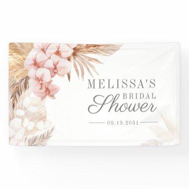 Desert Pampas Grass Boho Pink Floral Bridal Shower Banner