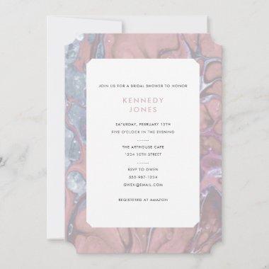 Desert Rose Pink & Blue Marble Bridal Shower Invitations