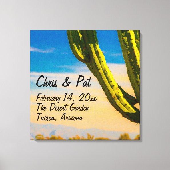 Desert Saguaro Cactus Wedding Date Location Canvas Print