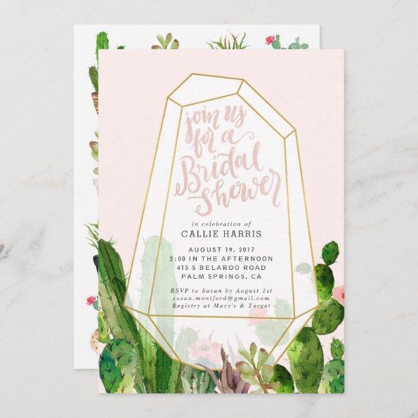Desert Succulent Bridal Shower Invitations - Pink