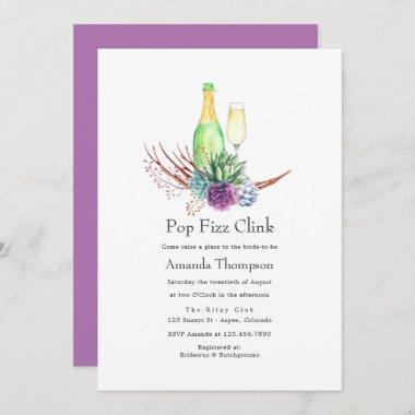 Desert Succulents Pop Fizz Clink Bridal Shower Invitations