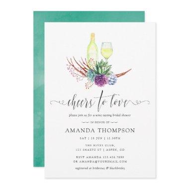 Desert Succulents Wine Tasting Bridal Shower Invitations