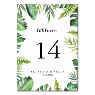 Destination Tropical Greenery Calligraphy Wedding Table Number