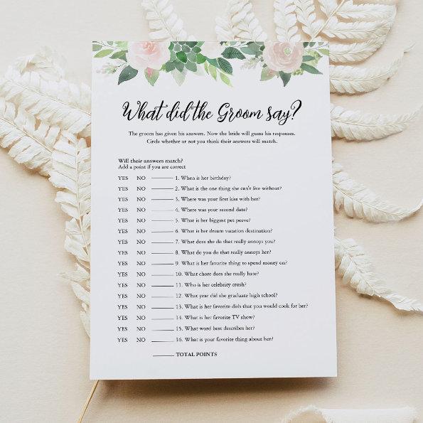 DEVON What Did The Groom Say Bridal Game Invitations