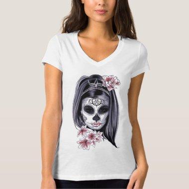 Dia de los Muertos Pretty in Pink Lotus Flower T-Shirt