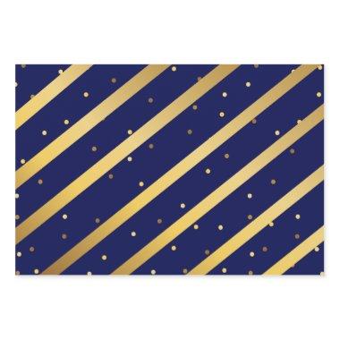 Diagonal Gold Stripes Polka Dots Red Blue Green Wrapping Paper Sheets