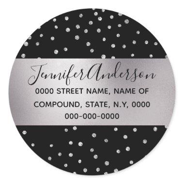 Diamond confetti shimmer black silver DIY Classic Round Sticker