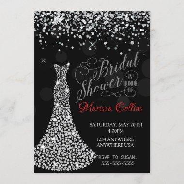 Diamond dress Bridal shower Invitations, rhinestone Invitations