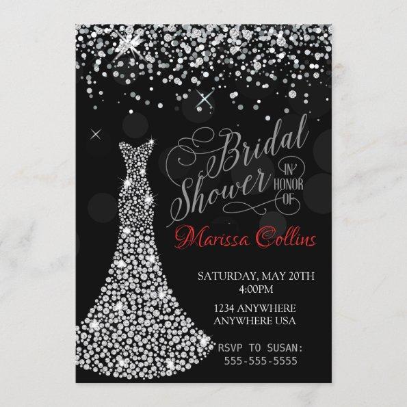 Diamond dress Bridal shower Invitations, rhinestone Invitations