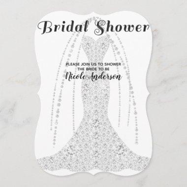 Diamond Dress White ANY COLOR Glam Bridal Shower Invitations
