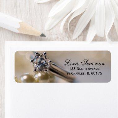 Diamond Engagement Ring and Pearls Return Address Label