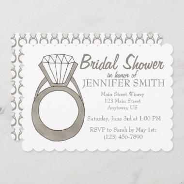 Diamond Engagement Ring Bling Bridal Shower Party Invitations