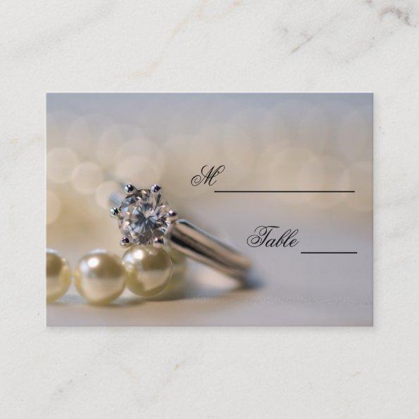 Diamond Engagement Ring Pearls Wedding Place Invitations
