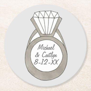Diamond Engagement Ring Wedding Bridal Shower Round Paper Coaster
