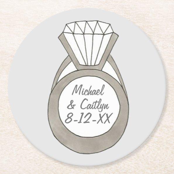 Diamond Engagement Ring Wedding Bridal Shower Round Paper Coaster