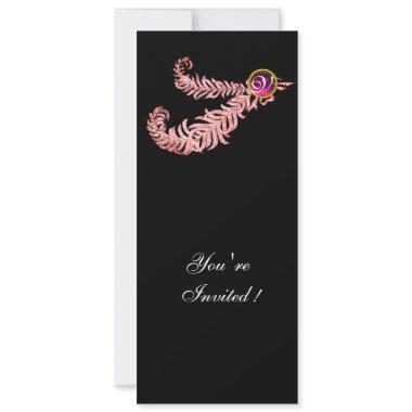 DIAMOND FEATHERS MONOGRAM ,red ruby ,pink Invitations