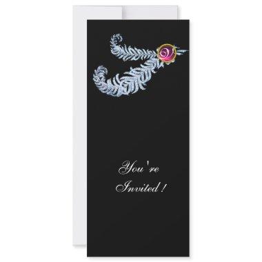 DIAMOND FEATHERS MONOGRAM ,red ruby ,pink Invitations