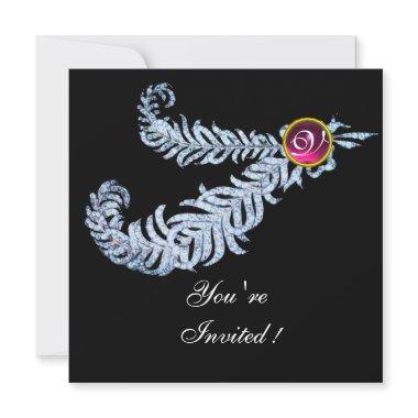 DIAMOND FEATHERS MONOGRAM ,red ruby ,pink Invitations