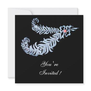 DIAMOND FEATHERS PINK GEM White Black Wedding