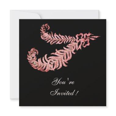 DIAMOND FEATHERS ,Pink Gold Metallic Invitations