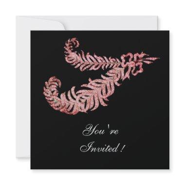 DIAMOND FEATHERS ,Pink Silver Metallic Invitations