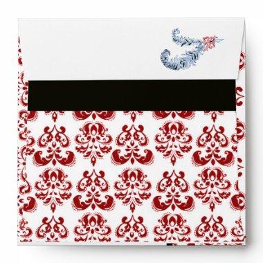 DIAMOND FEATHERS RED BLACK AND WHITE DAMASK ENVELOPE