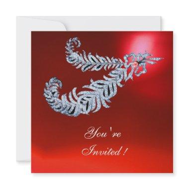 DIAMOND FEATHERS Red RubyChampagne Invitations