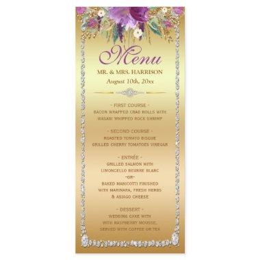 Diamond Glitter Watercolor Flowers Gold Menu