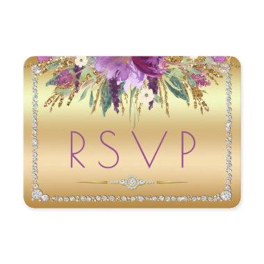 Diamond Glitter Watercolor Flowers Gold RSVP