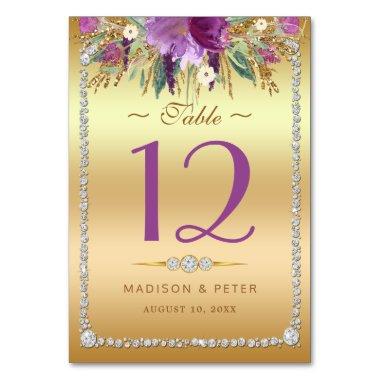 Diamond Glitter Watercolor Flowers Gold Table Number