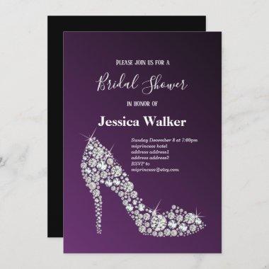 diamond high heels purple elegant bridal shower Invitations