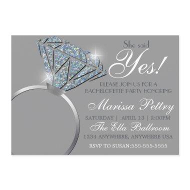 Diamond ring, Bachelorette, she said yes Invitations