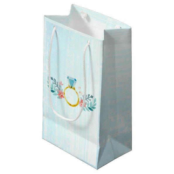 Diamond Ring, Blue Watercolor Flowers Small Gift Bag