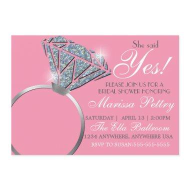 Diamond ring, Bridal shower, she said yes, pink Invitations