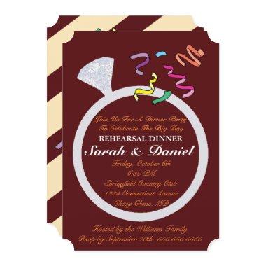 Diamond Ring Burgundy Silver Glamor Bridal Shower Invitations