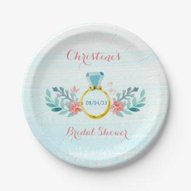 Diamond Ring Floral Bridal Shower Paper Plates