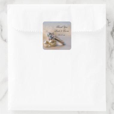 Diamond Ring Pearls Wedding Thank You Favor Tag