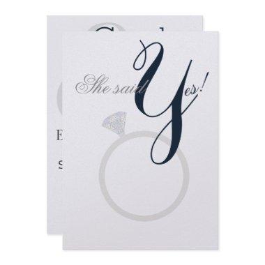 Diamond Ring She Said Yes Navy And Gray Party Invitations