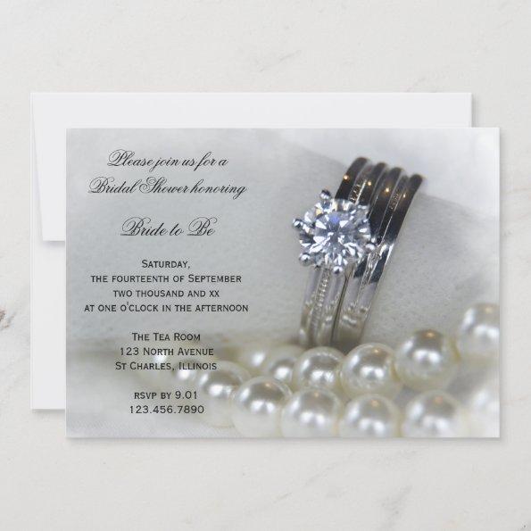 Diamond Rings and White Pearls Bridal Shower Invitations