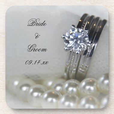 Diamond Rings and White Pearls Wedding Coaster