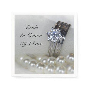 Diamond Rings and White Pearls Wedding Paper Napkins